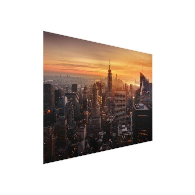 Glasbild - Manhattan Skyline Abendstimmung - Querformat 3:4