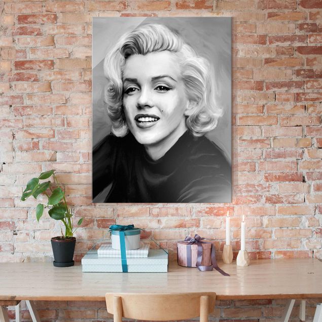 Glasbilder Schwarz-Weiß Marilyn privat