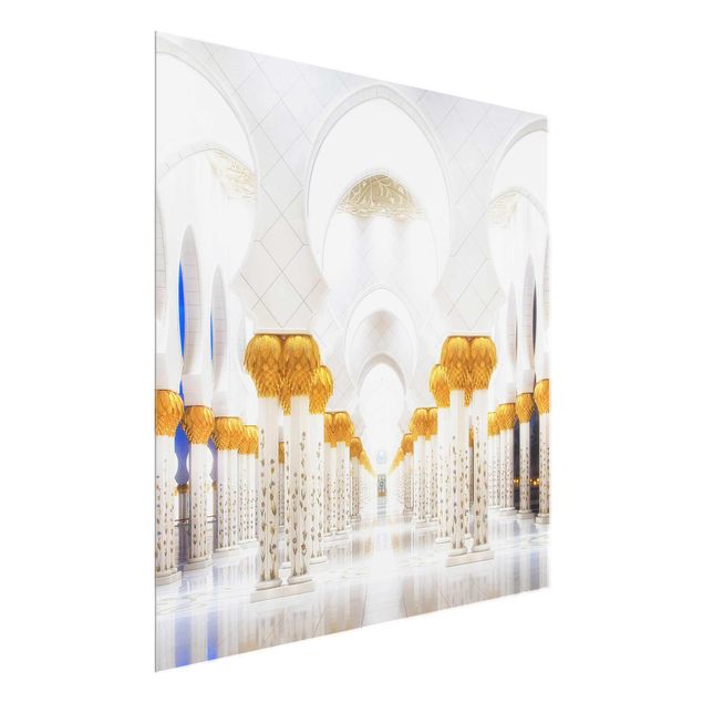 Glas Wandbilder Moschee in Gold