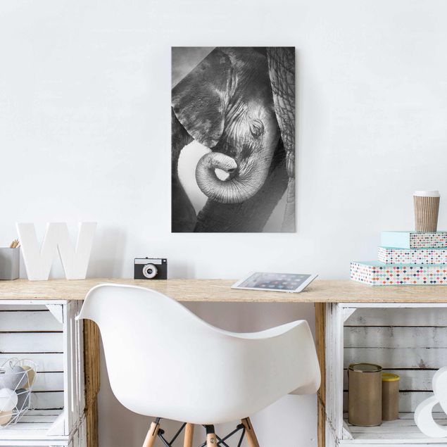 Glasbild schwarz-weiß Mutterliebe