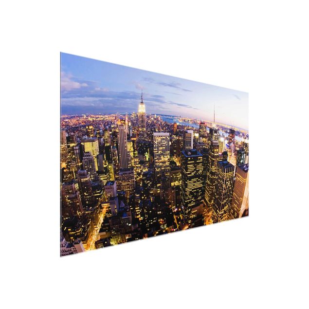 Glasbild - New York Skyline bei Nacht - Quer 3:2