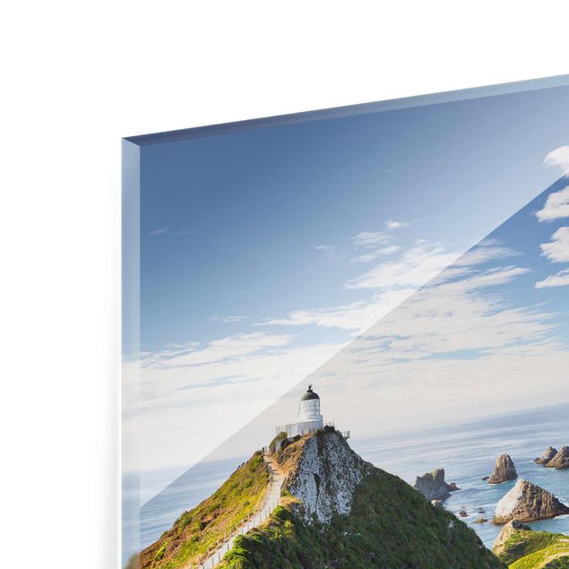 Glasbild - Nugget Point Leuchtturm und Meer Neuseeland - Quer 3:2