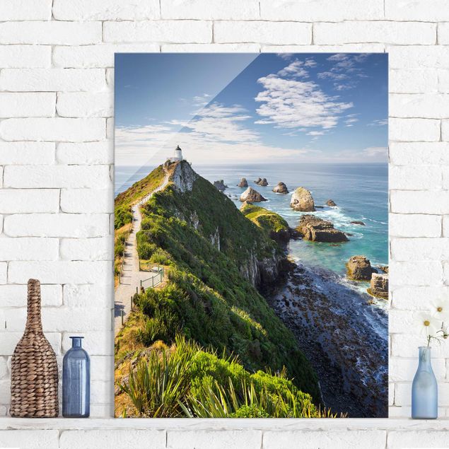 XXL Glasbilder Nugget Point Leuchtturm und Meer Neuseeland