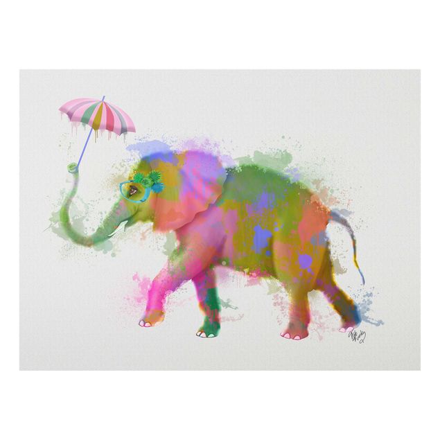 Glasbild - Regenbogen Splash Elefant - Querformat 3:4