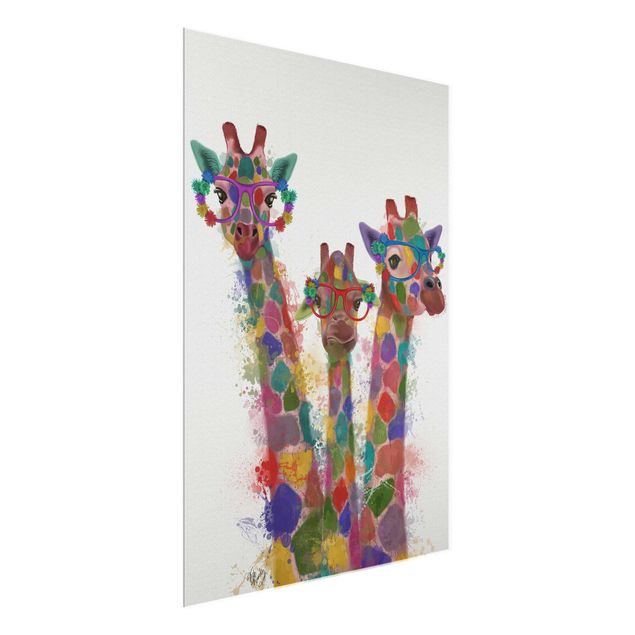 Bilder auf Glas Regenbogen Splash Giraffen-Trio