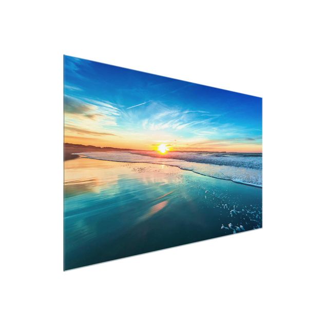 Glasbild - Romantischer Sonnenuntergang am Meer - Quadrat 1:1