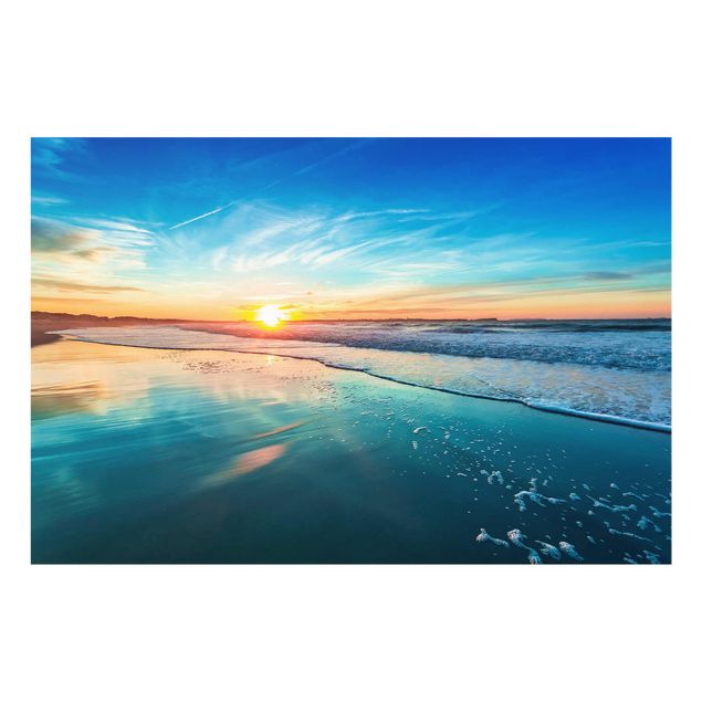 Glasbild - Romantischer Sonnenuntergang am Meer - Quadrat 1:1