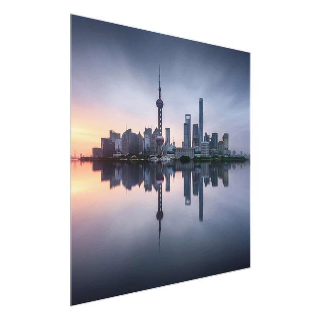 Glasbilder Shanghai Skyline Morgenstimmung