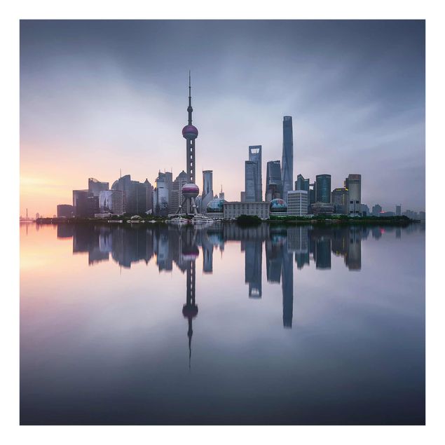 Glasbild - Shanghai Skyline Morgenstimmung - Quadrat 1:1