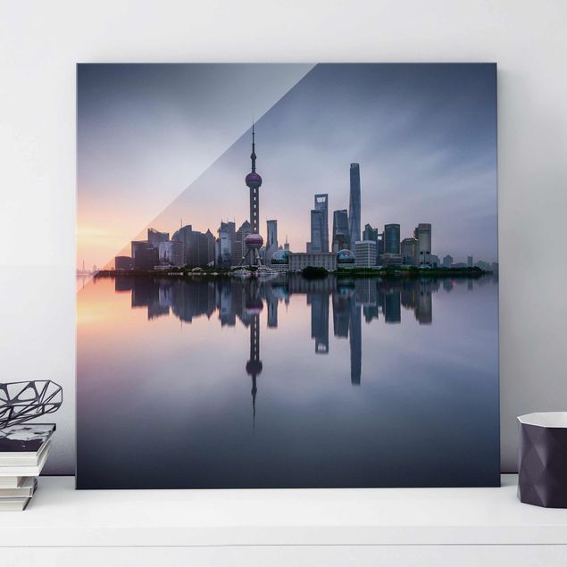 Glasbilder XXL Shanghai Skyline Morgenstimmung