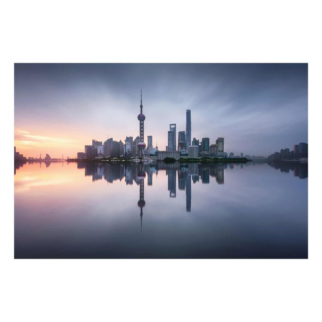 Glasbild - Shanghai Skyline Morgenstimmung - Querformat 2:3