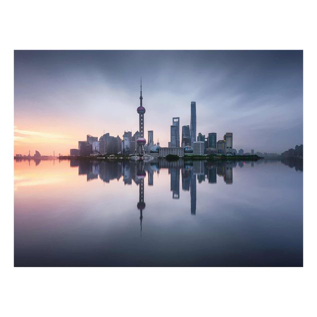 Glasbild - Shanghai Skyline Morgenstimmung - Querformat 3:4