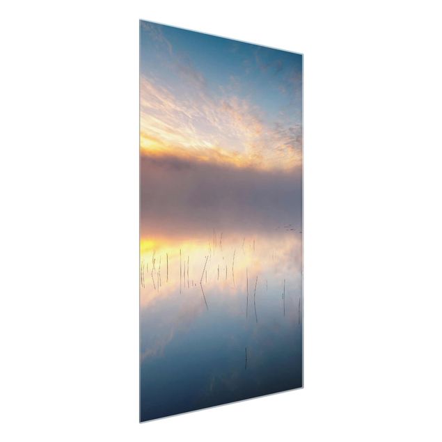 Glasbilder Sonnenaufgang schwedischer See