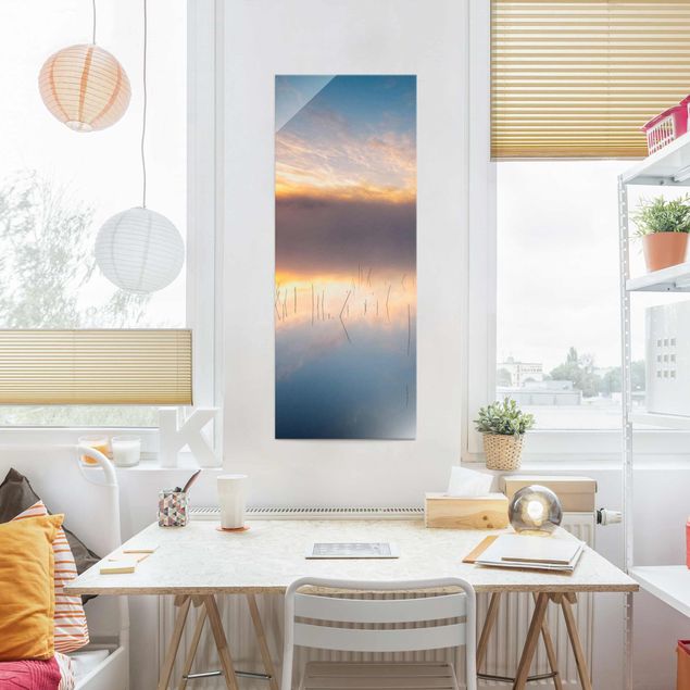 Glasbilder Natur Sonnenaufgang schwedischer See