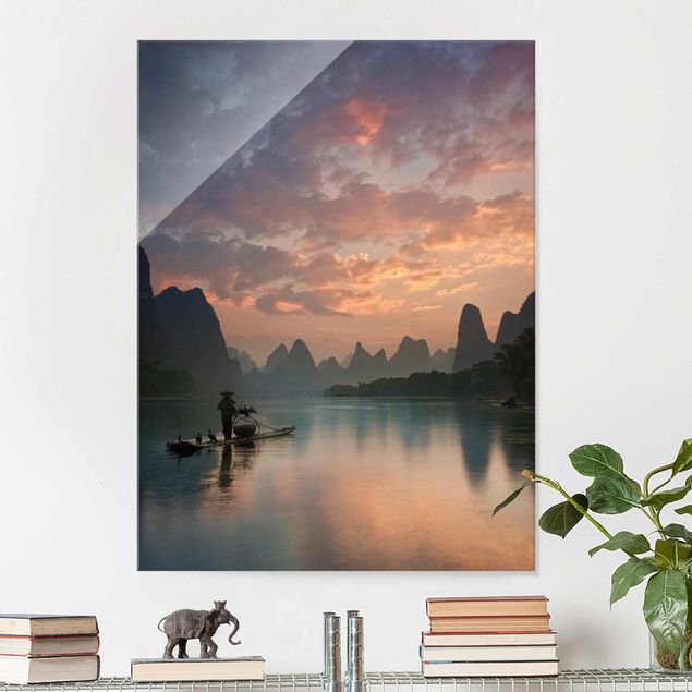 Glasbilder XXL Sonnenaufgang über chinesischem Fluss