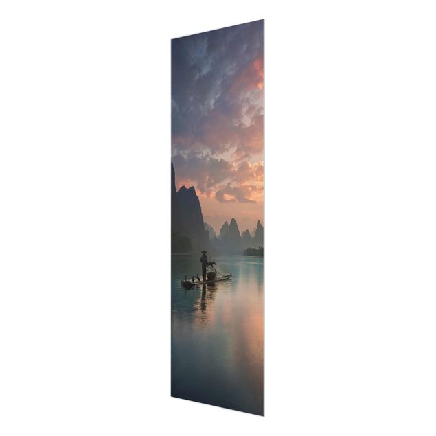 Glasbild - Sonnenaufgang über chinesischem Fluss - Panel