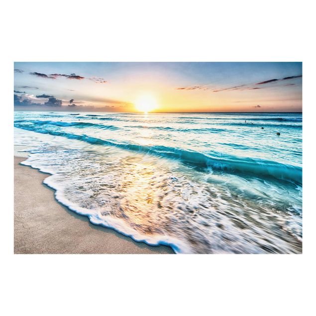 Bilder auf Glas Sonnenuntergang am Strand