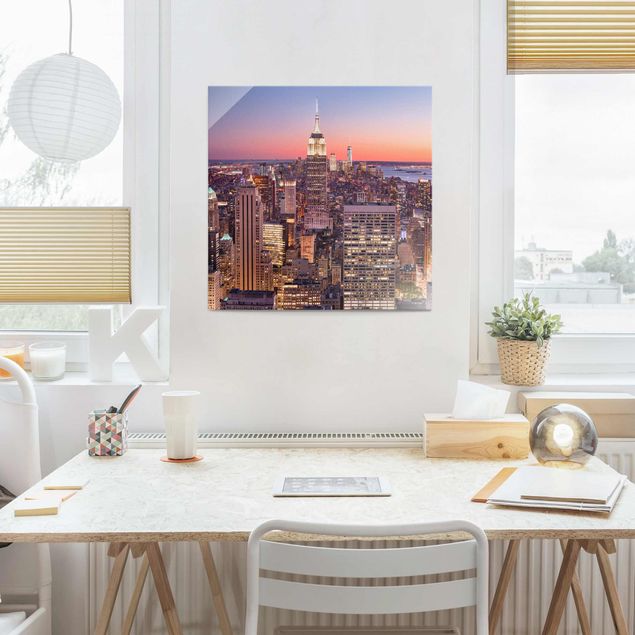 Wandbilder Glas Natur Sonnenuntergang Manhattan New York City