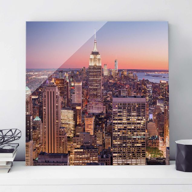XXL Glasbilder Sonnenuntergang Manhattan New York City