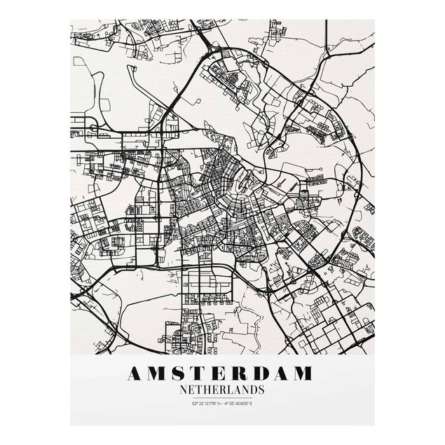 Glasbilder Stadtplan Amsterdam - Klassik