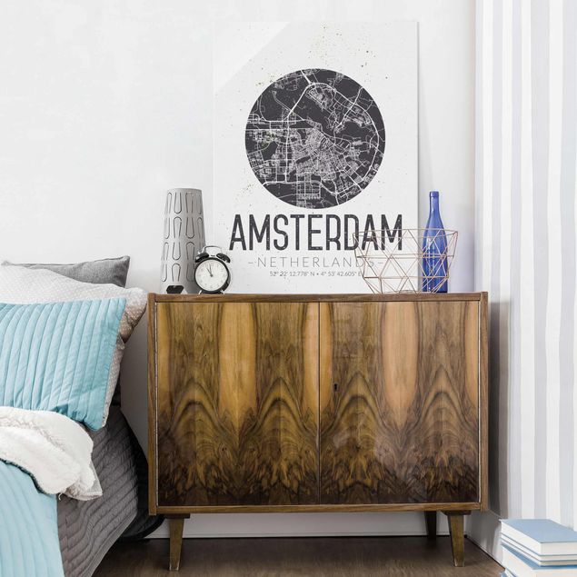 Glasbilder mit Sprüchen Stadtplan Amsterdam - Retro