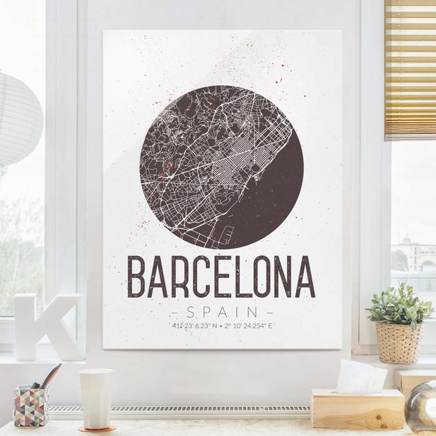 Glasbilder XXL Stadtplan Barcelona - Retro