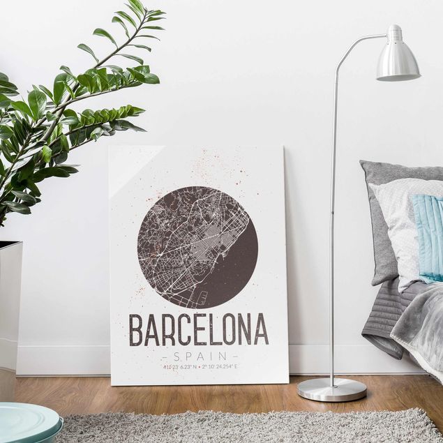 Glasbilder mit Sprüchen Stadtplan Barcelona - Retro