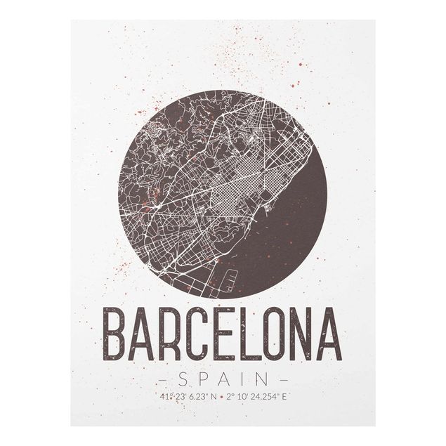 Glasbilder Stadtplan Barcelona - Retro