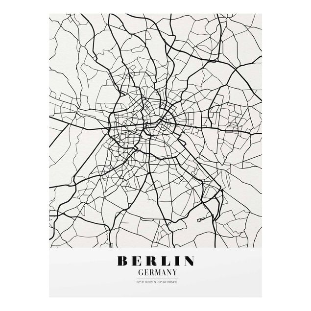 Bilder auf Glas Stadtplan Berlin - Klassik