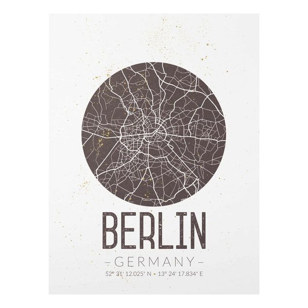 Glas Wandbilder Stadtplan Berlin - Retro