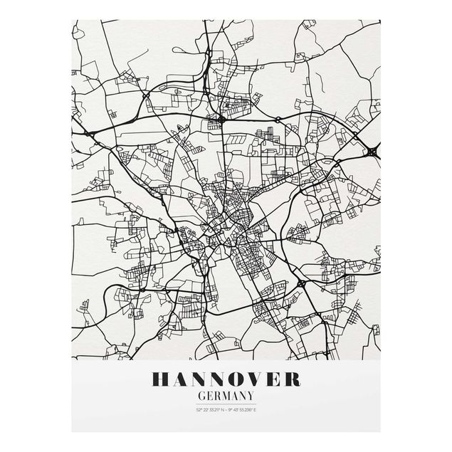 Bilder auf Glas Stadtplan Hannover - Klassik