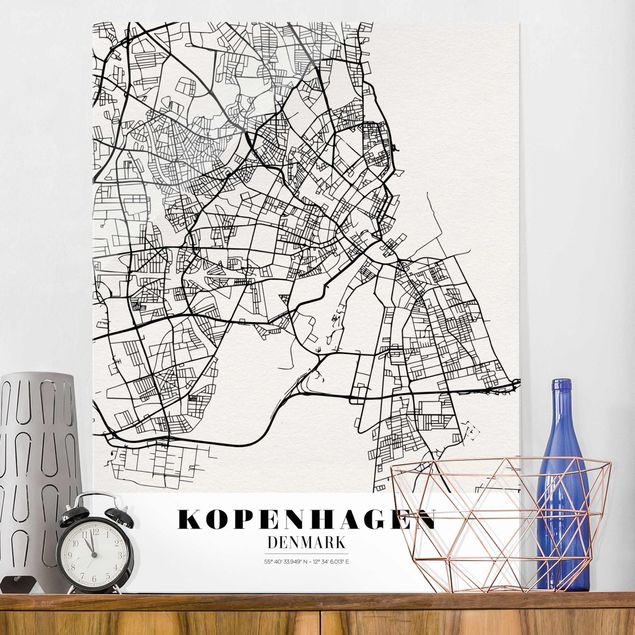 Glasbilder XXL Stadtplan Kopenhagen - Klassik