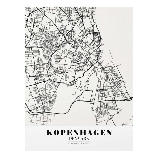 Glasbilder Stadtplan Kopenhagen - Klassik