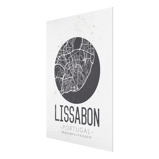Glasbild - Stadtplan Lissabon - Retro - Hochformat 4:3