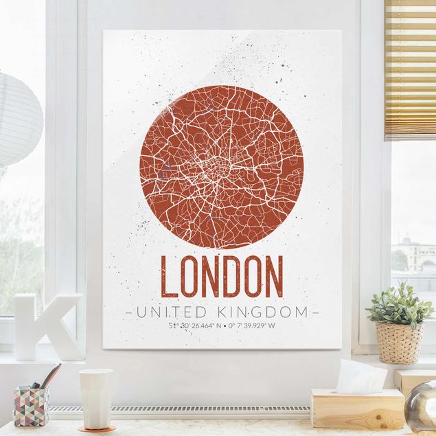 Stadtplan London - Retro Glasbild im Hochformat 3:4 kaufen