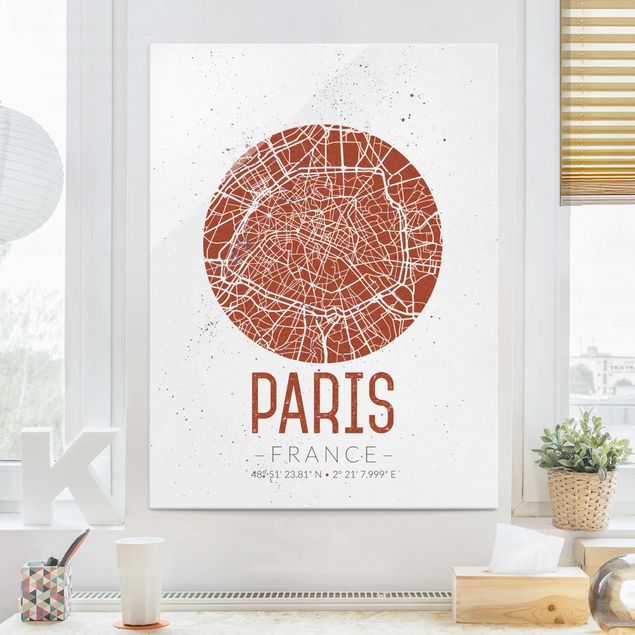 Glasbilder XXL Stadtplan Paris - Retro