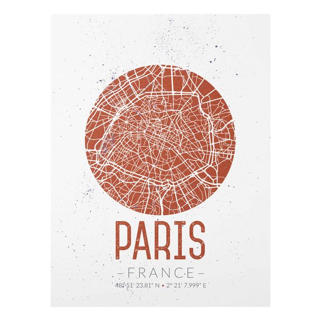 Glasbilder Stadtplan Paris - Retro