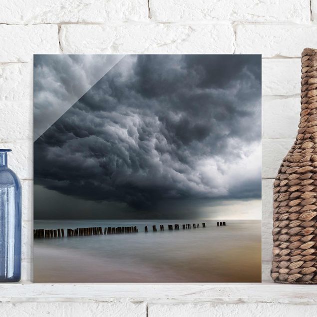 Glas Wandbilder XXL Sturmwolken über der Ostsee