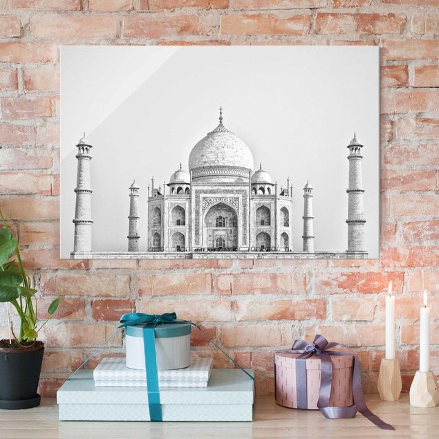 Glasbild Skyline Taj Mahal in Grau
