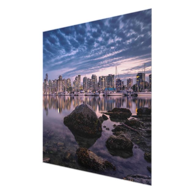 Glasbild - Vancouver im Sonnenuntergang - Quadrat 1:1