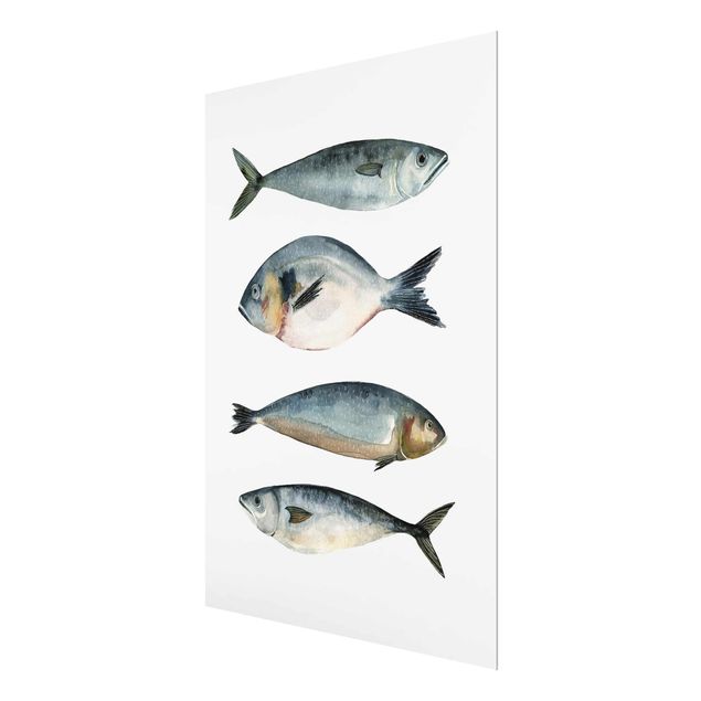 Glasbild - Vier Fische in Aquarell II - Hochformat 4:3