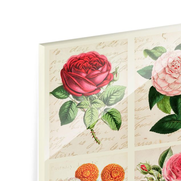 Glasbild - Vintage Blumen Collage - Hochformat 3:4