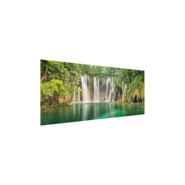 Glasbild - Wasserfall Plitvicer Seen - Panorama Quer