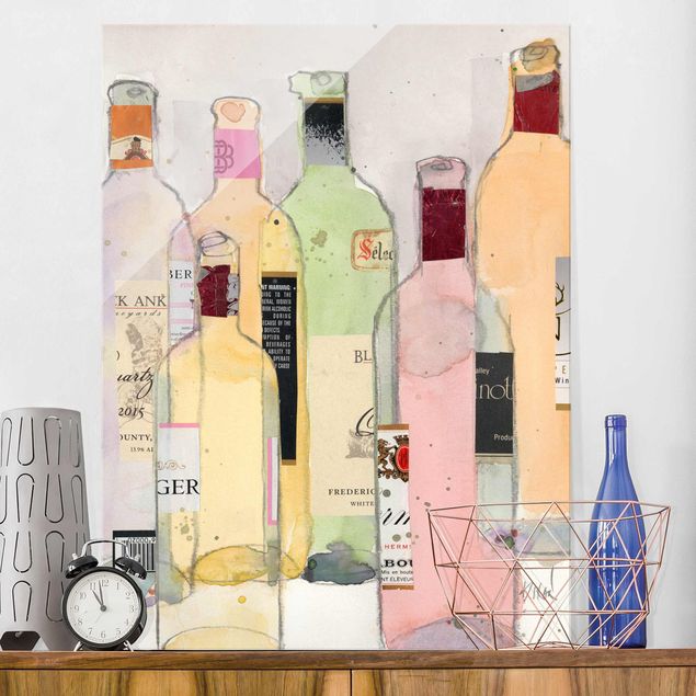 XXL Glasbilder Weinflaschen in Wasserfarbe I