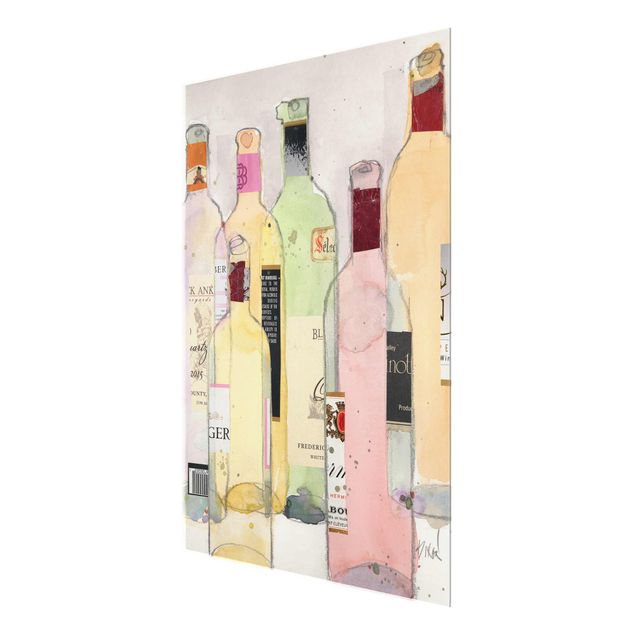 Glasbild - Weinflaschen in Wasserfarbe I - Hochformat 4:3