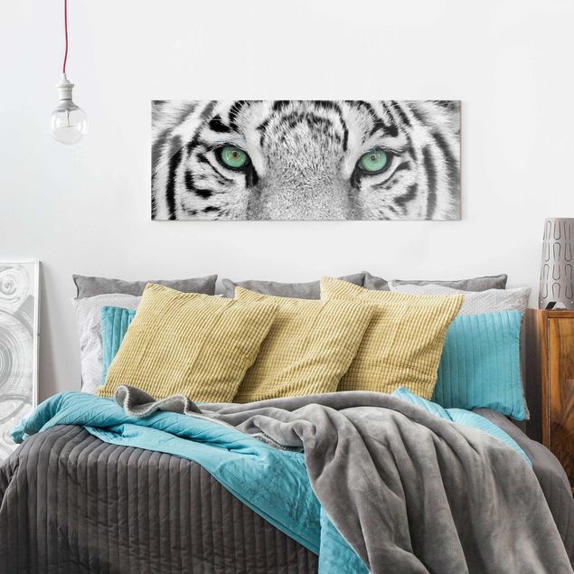 Glasbilder Schwarz-Weiß Weißer Tiger