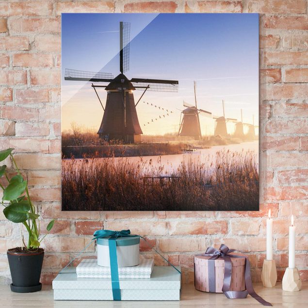 Glasbilder XXL Windmühlen von Kinderdijk