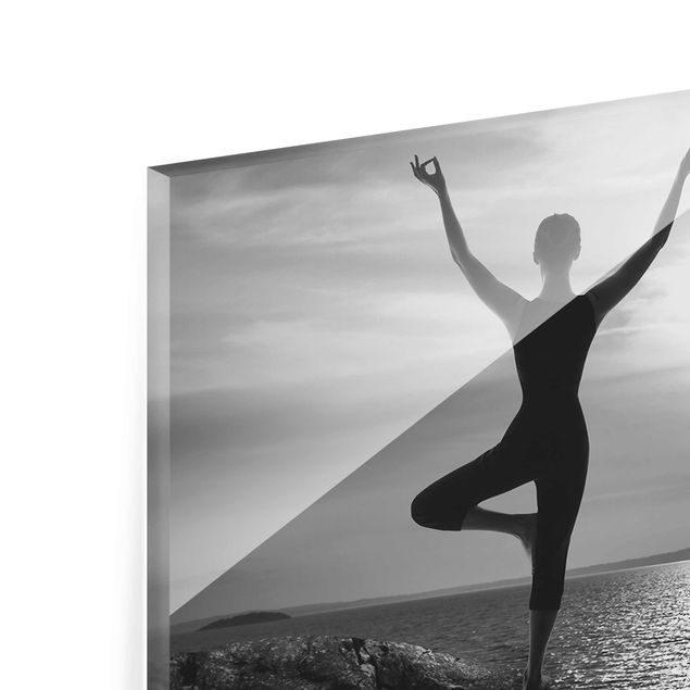 Glasbild - Yoga schwarz weiss - Panorama Quer