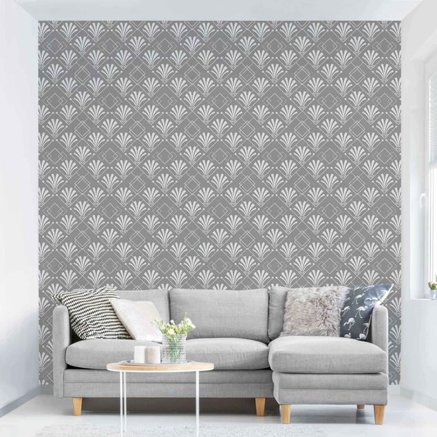 Tapete geometrische Muster Glitzeroptik mit Art Deco Muster auf Grau