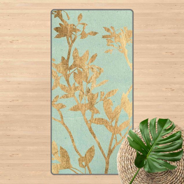 Teppich Blumenmuster Goldene Blätter auf Turquoise II